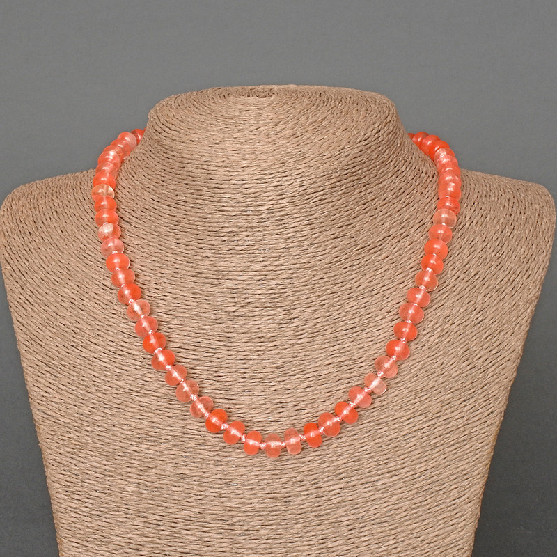 Chalcedony Necklace, Smooth Rondel Beads, Natural Stone, 8×5 mm, Length 46 cm